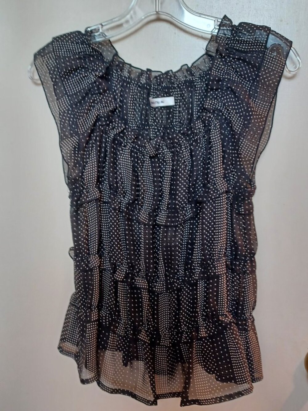 Polka dot sheer tiered ruffles top blouse Black & White Size Small